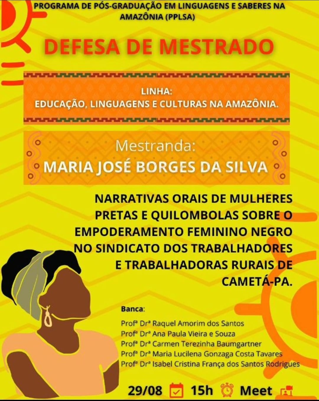 DEFESA PÚBLICA DE DISSERTAÇÃO DE MESTRADO - DISCENTE: MARIA JOSÉ